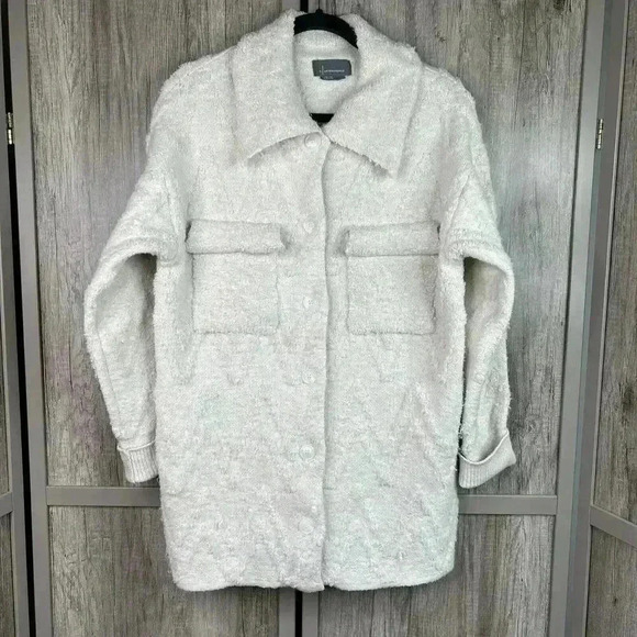 Anthropologie Shirt Jacket Medium Shacket Zig Zag Button Down Oatmeal Color - Picture 3 of 10